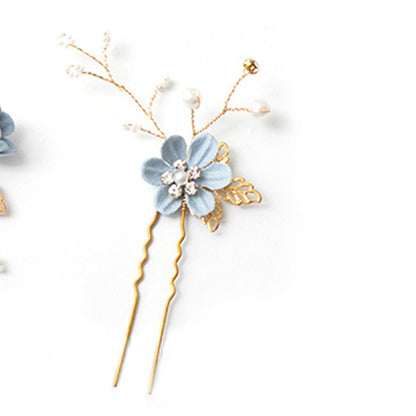 Bridal Blue Flower Hairpin Forest Inspired Wedding Hairpiece