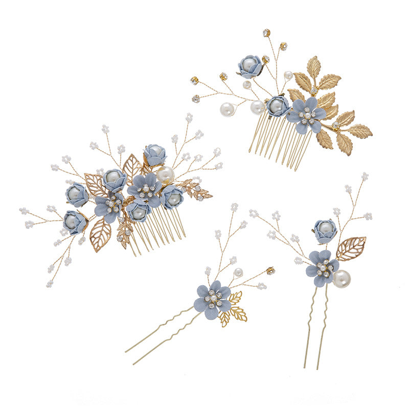 Light Blue and Pink Bridal Flower Hair Comb Accessories
