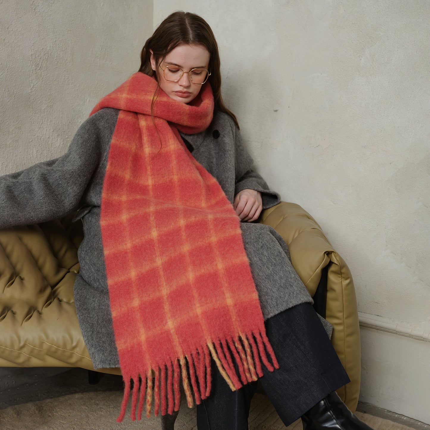 Designer Plaid Wool Scarf Soft Warm Fall Winter Wrap for Women