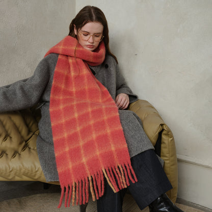 Designer Plaid Wool Scarf Soft Warm Fall Winter Wrap for Women
