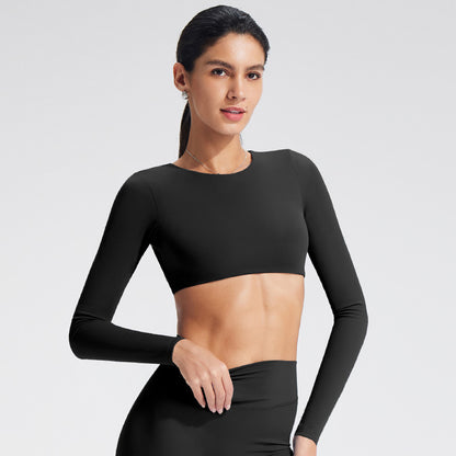 Women's Hollow Long Sleeve Yoga Top with Built-In Bra - Moisture-Wicking Fitness Tee