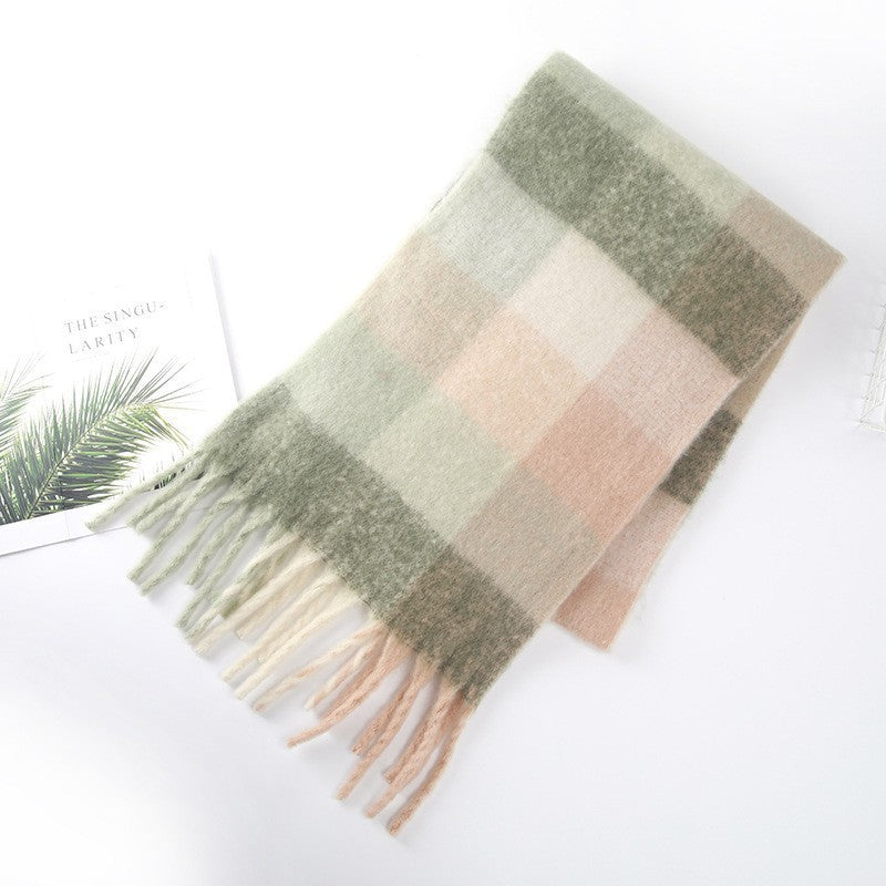 Trendy Plaid Scarf Plush Warm Women’s Shawl