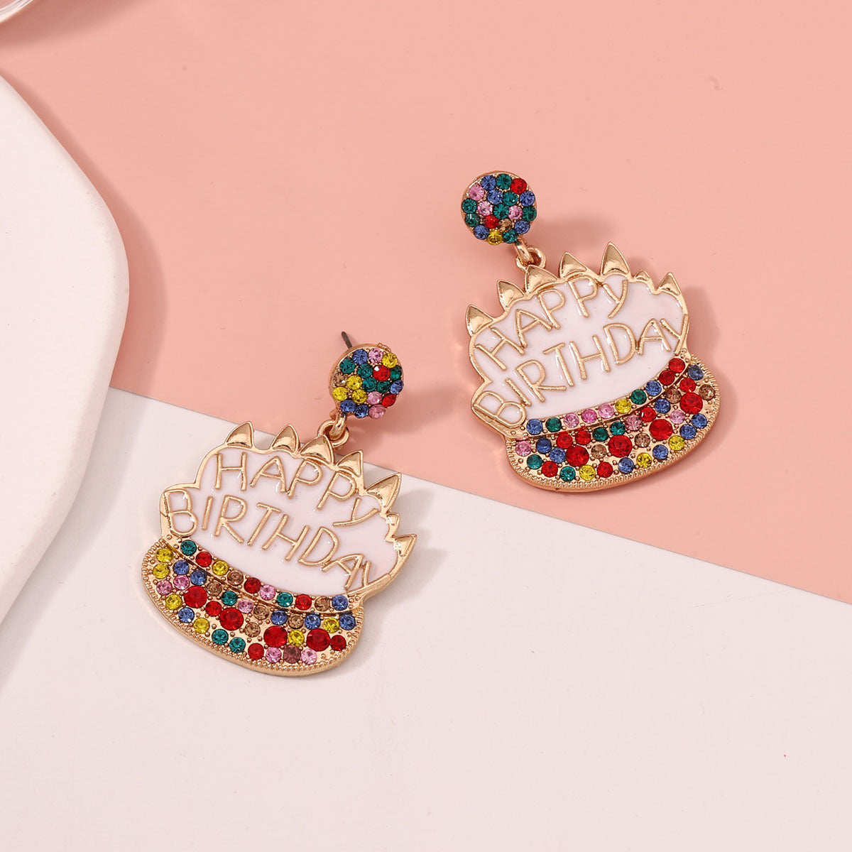 Rhinestone Birthday Cake Stud Earrings Elegant Casual