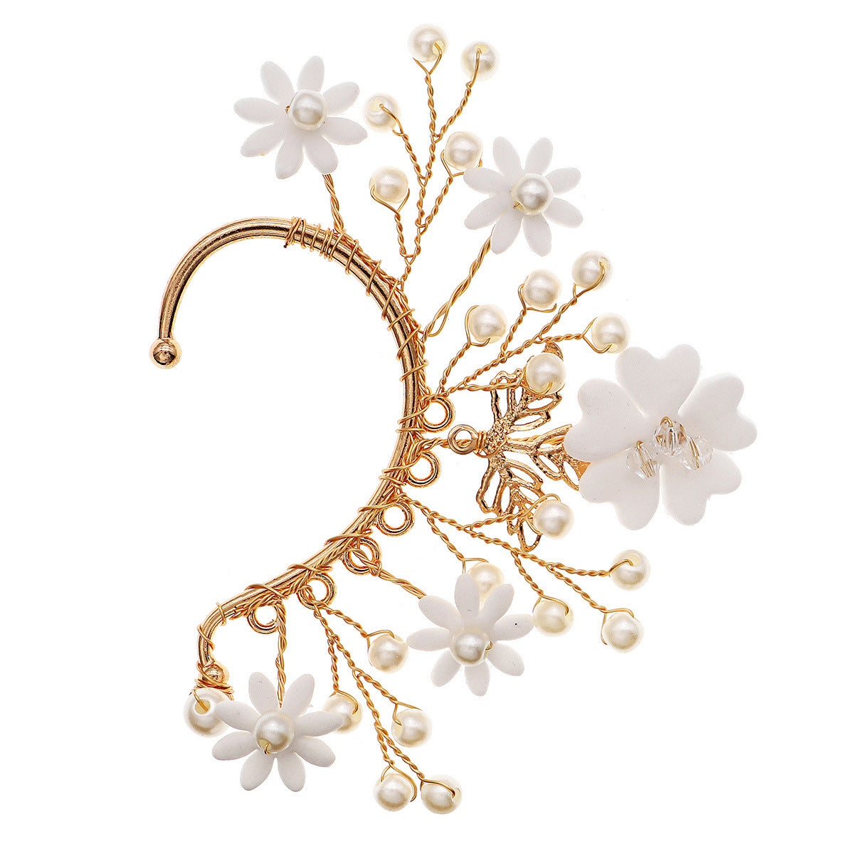 Handcrafted Floral Ear Cuffs with Crystal Accents - Bohemian Style