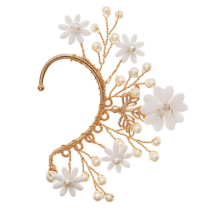 Handcrafted Floral Ear Cuffs with Crystal Accents - Bohemian Style
