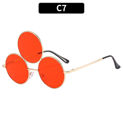 Trendy Punk Round Sunglasses with Metal Frame