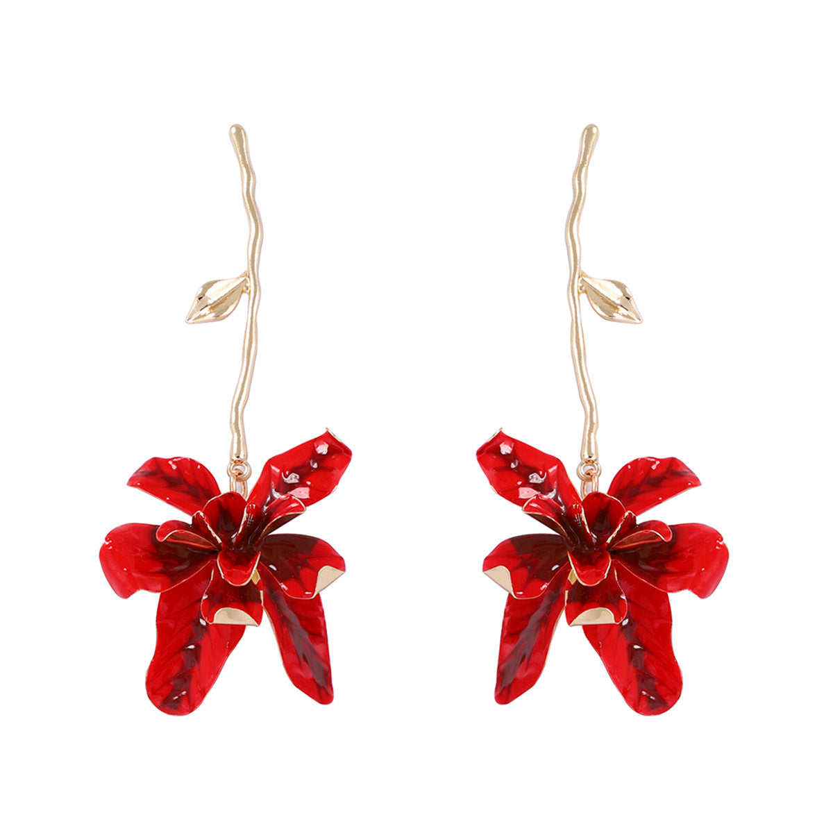 Earrings Metal Floral Statement Drop Vacation Style