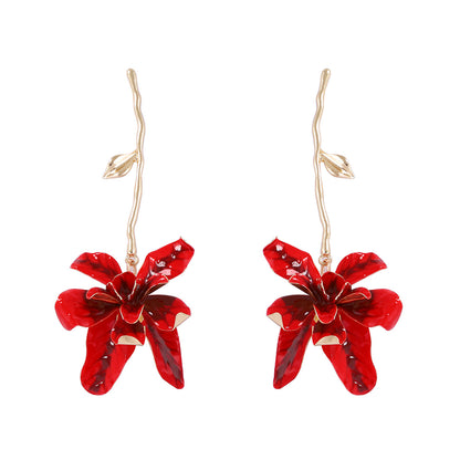 Earrings Metal Floral Statement Drop Vacation Style