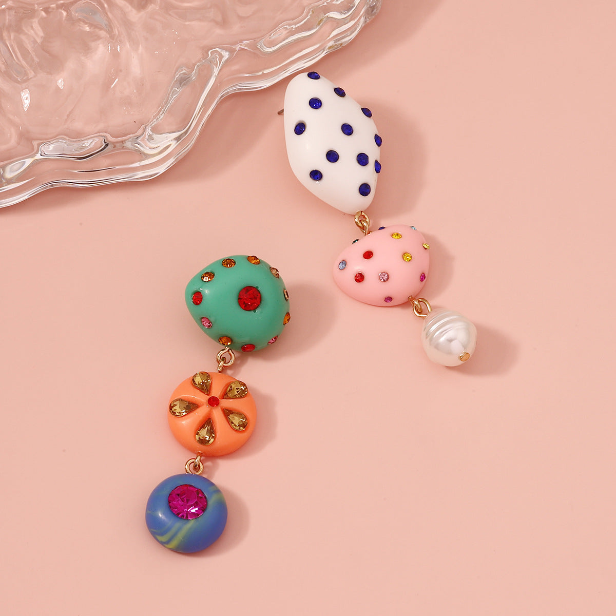 Resin Geometric Rhinestone Earrings Cute Girly