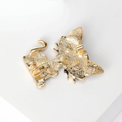 Fashionable Cat Enamel Brooch Crystal Pin for Suits