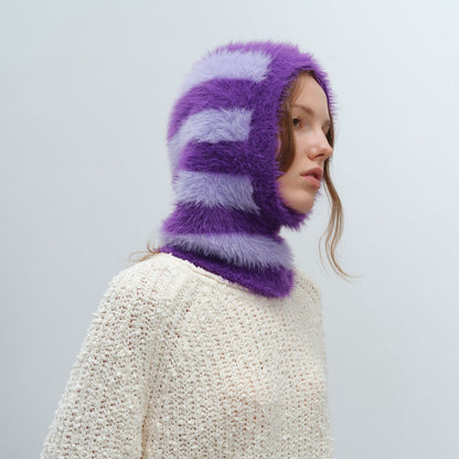 Unisex Color Block Knit Beanie Hat with Neck Protection
