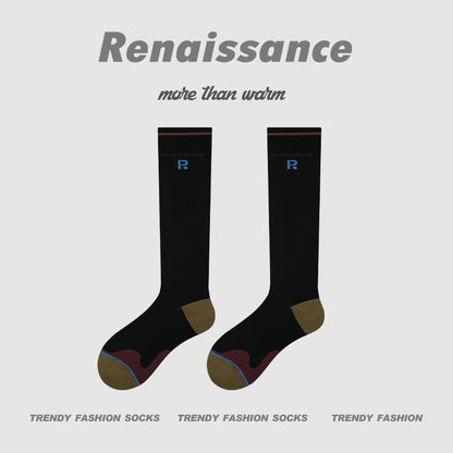 Calf Socks Colorblock Moisture Wicking Athletic