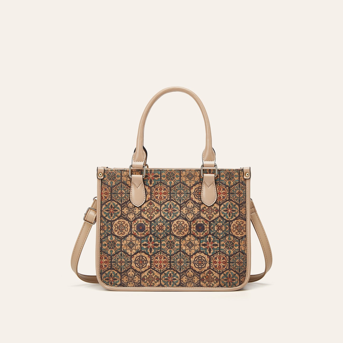 Retro Multicultural Cork Print Tote Bag Large Capacity Women's Handbag