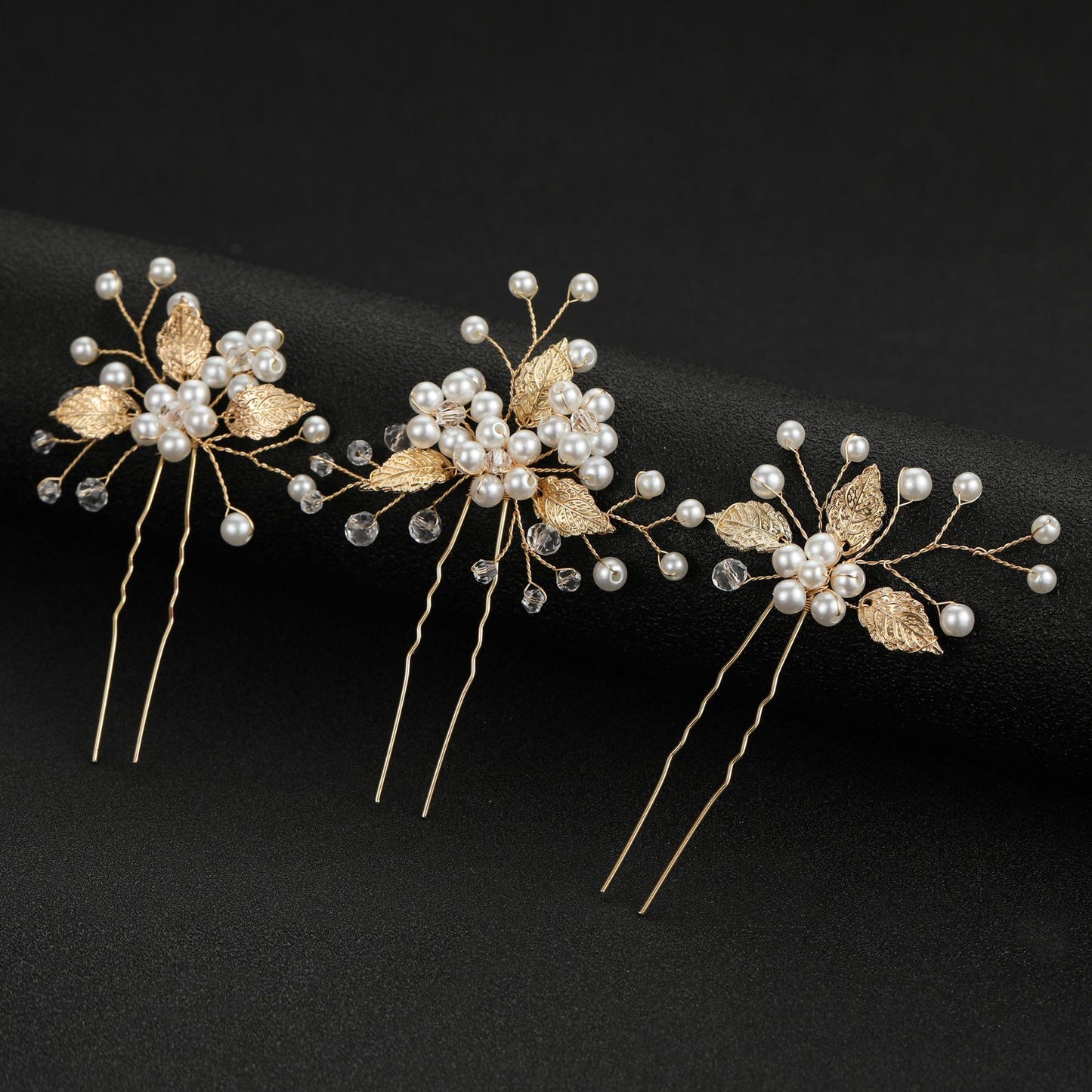 Gold Silver Leaf Pearl U Shaped Hairpins Set