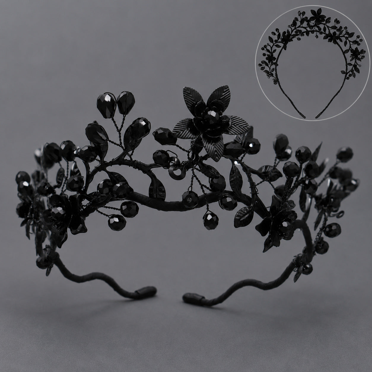 Dark Fantasy Alloy Crown with Rhinestones for Halloween Parties