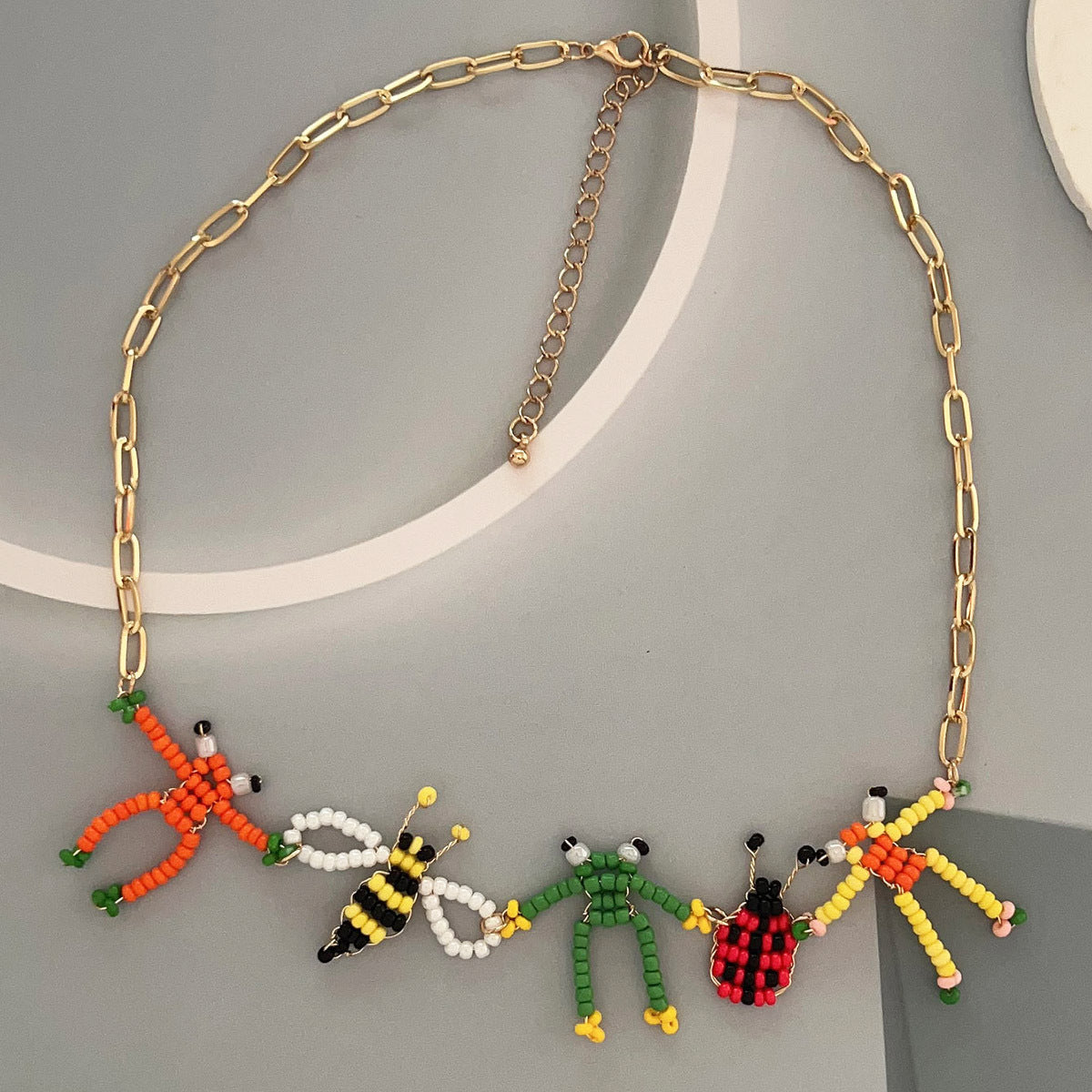 Necklace Handwoven Frog And Bee Pendant Chain Stylish