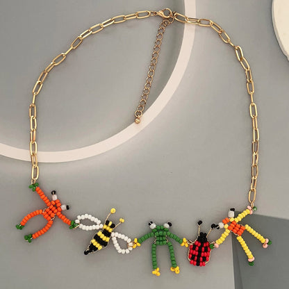 Necklace Handwoven Frog And Bee Pendant Chain Stylish