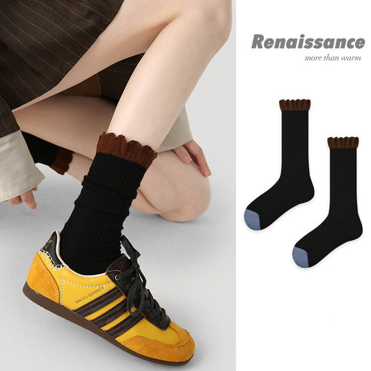 Vintage Lace Princess Mid Calf Cotton Blend Socks