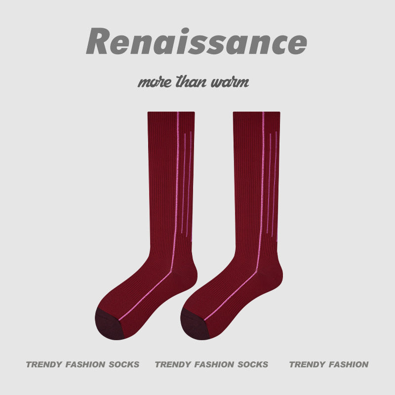 Calf Socks Colorblock Moisture Wicking Athletic