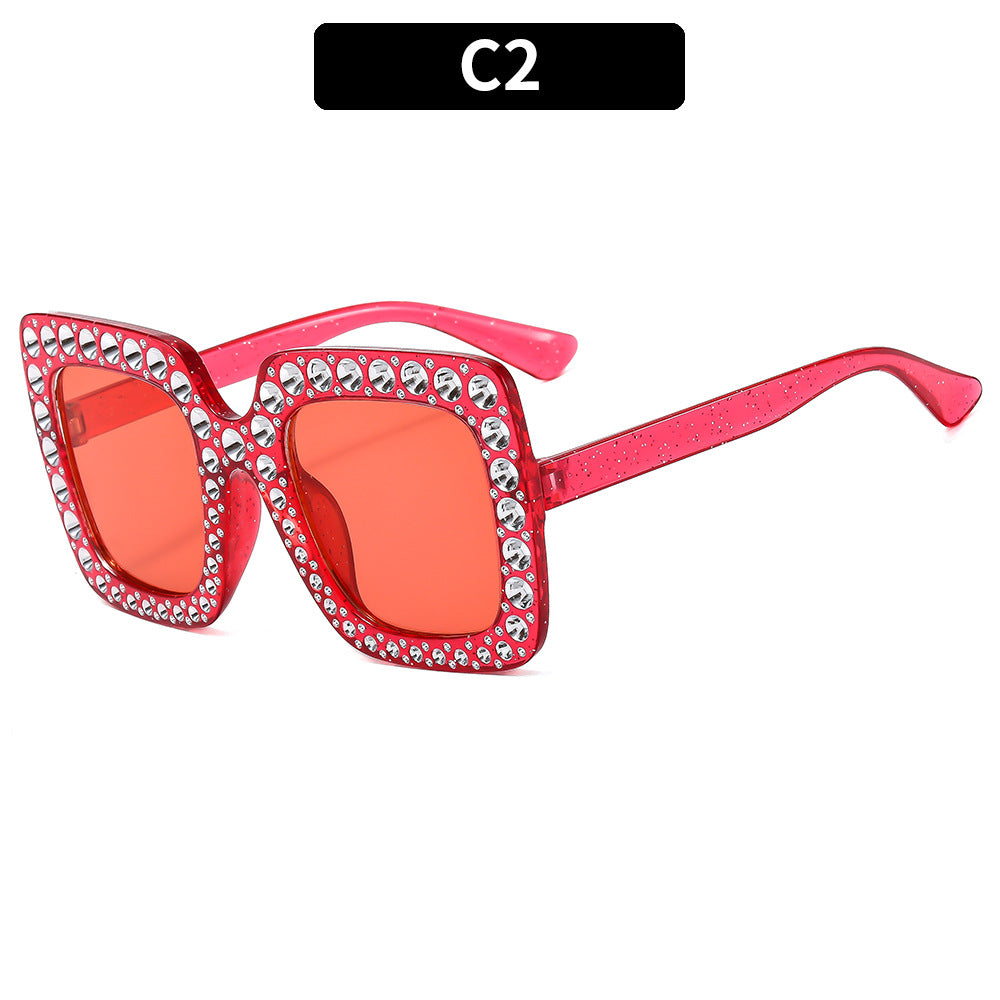 Colorful Square Rhinestone Sunglasses Trendy Bling Shade