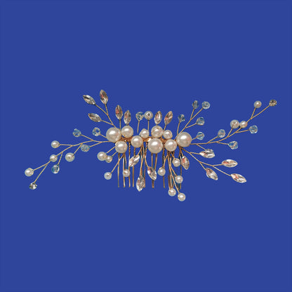 White Crystal Pearl Hair Comb Elegant Bridal Hairpiece