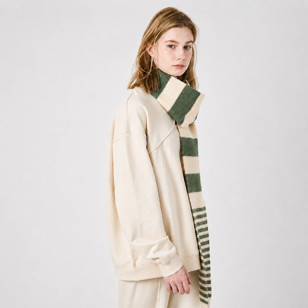 Color-Block Striped Knit Scarf Fashionable Casual Soft Warm Neck Warmer