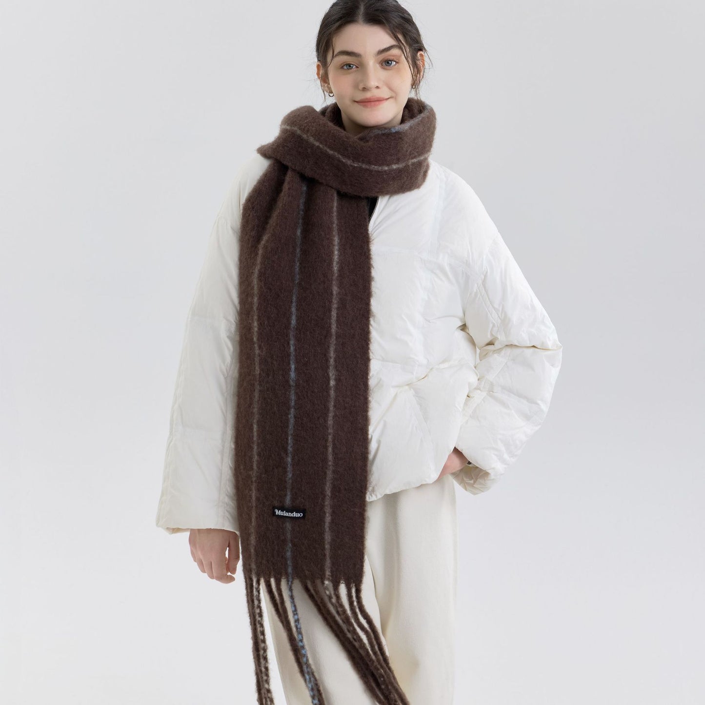 Retro Color-Block Fringed Wool Scarf for Men and Women