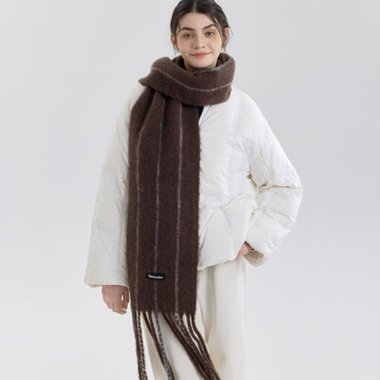 Retro Color-Block Fringed Wool Scarf for Men and Women