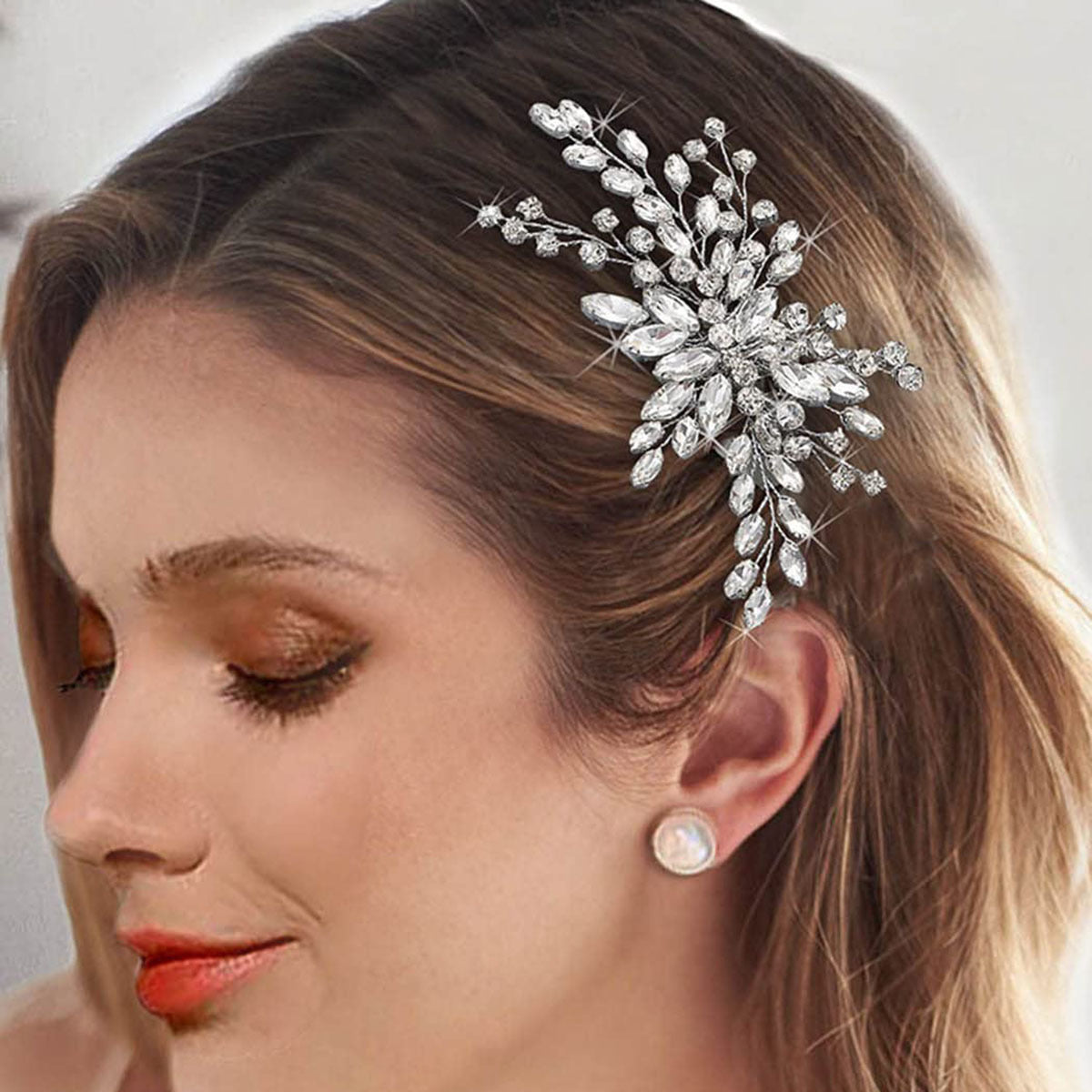 Silver Glass Side Wedding Hair Comb Headpiece