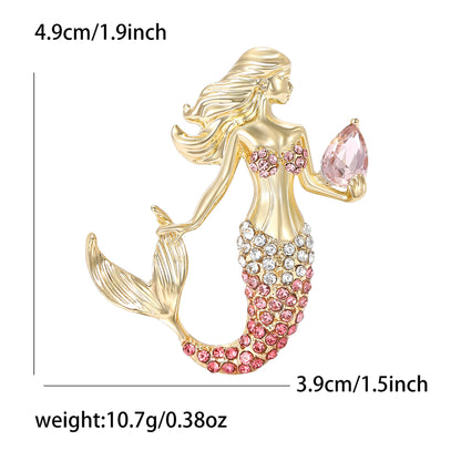Creative Mermaid Brooch With Rhinestones Elegant Women's Accessories