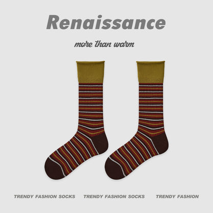 Mid Calf Colorblock Cotton Blend Socks Retro Casual