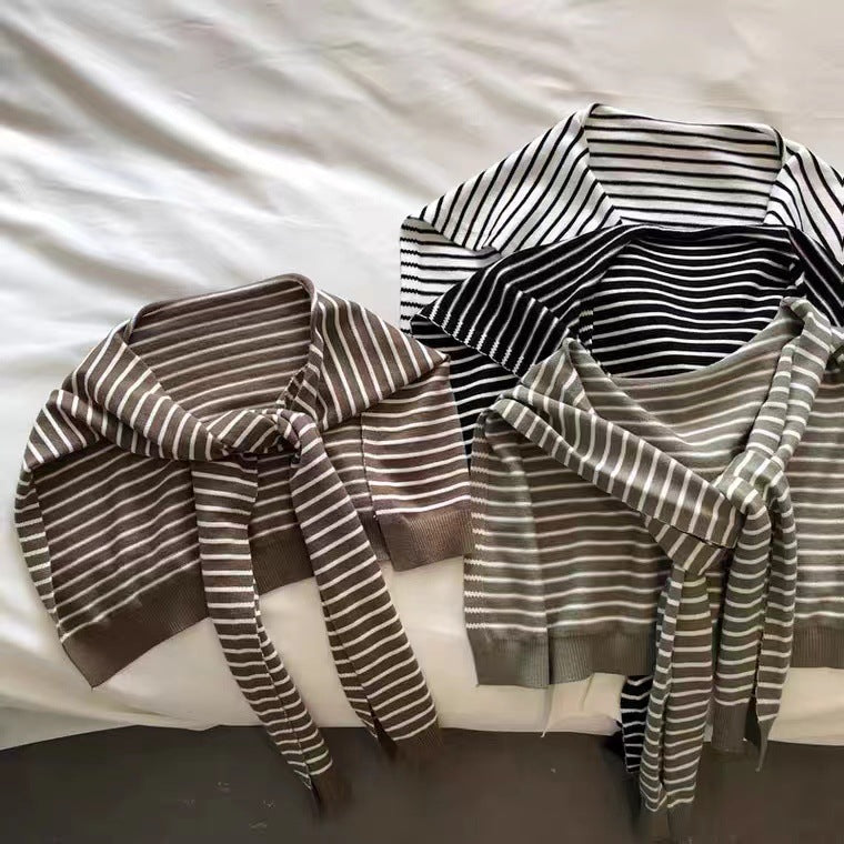 Chic Striped Knit Shawl for Women - Elegant Lightweight Overlay