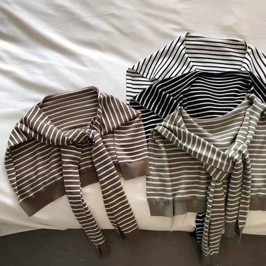 Chic Striped Knit Shawl for Women - Elegant Lightweight Overlay