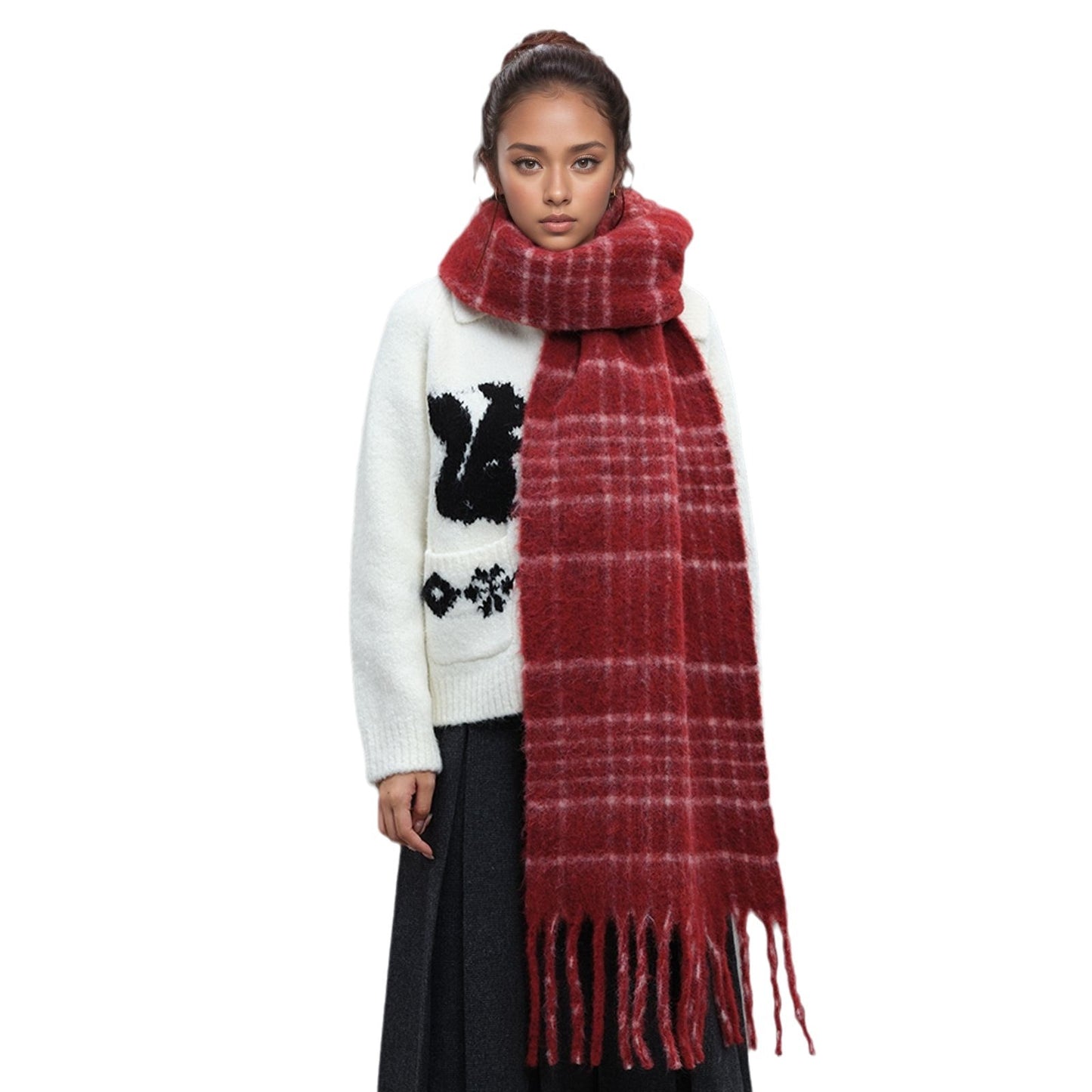 Plaid Wool Fringe Scarf Warm Winter Unisex