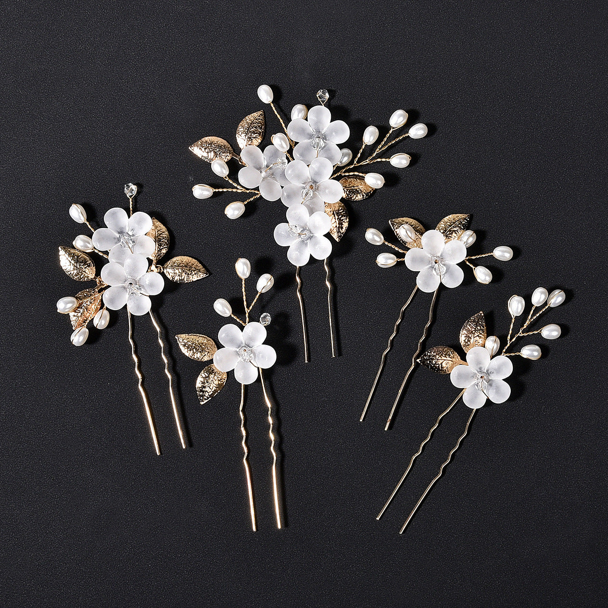 Flower Leaf U Shaped Hair Pins Bridal Hair Accessory