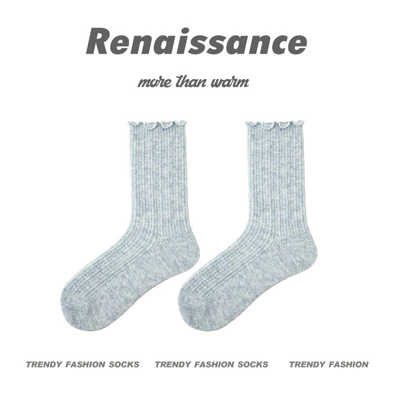 Mid Calf Wool Blend Socks Renaissance Lace Fleece Lined