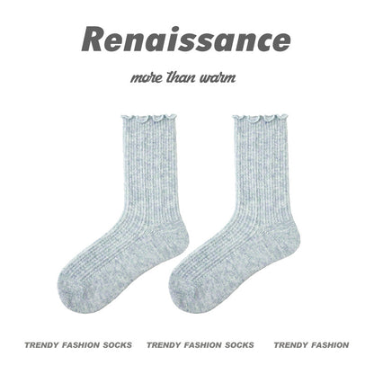 Mid Calf Wool Blend Socks Renaissance Lace Fleece Lined