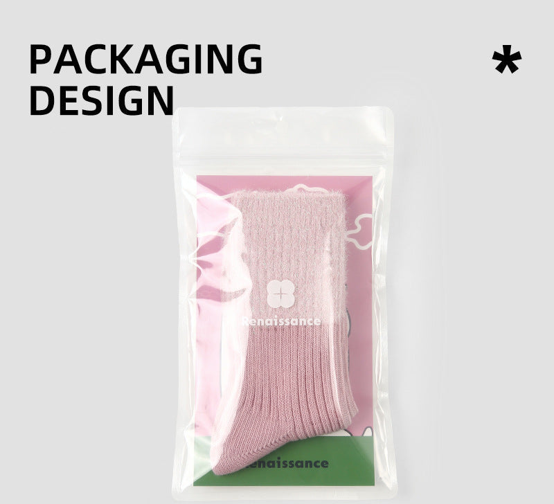 Cozy Mid Calf Colorblock Cotton Faux Mink Socks