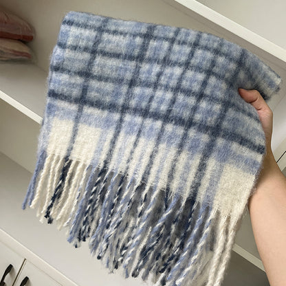 Plaid Wool Fringe Scarf Warm Winter Unisex