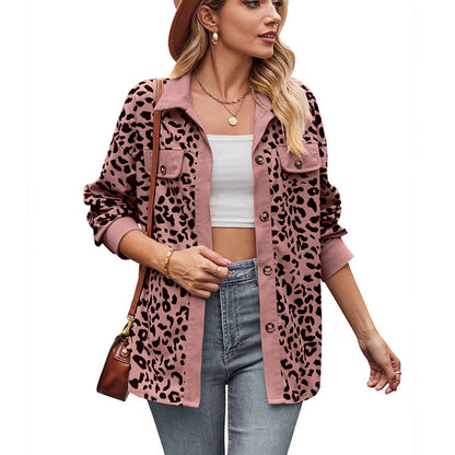 Leopard Print Long Sleeve Button-Up Jacket for Women
