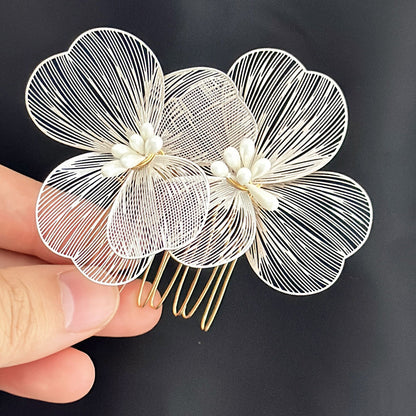 Gold Floral Hair Comb Bridal Vintage Style