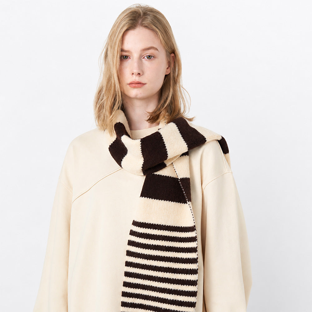 Color-Block Striped Knit Scarf Fashionable Casual Soft Warm Neck Warmer
