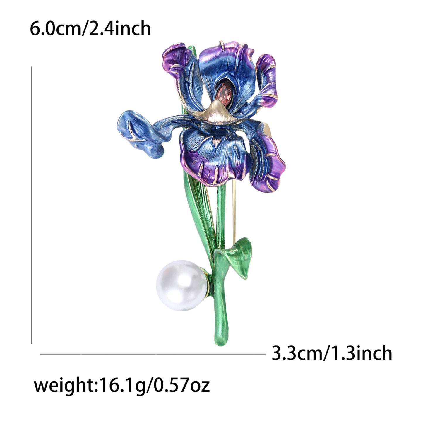 Vintage Enamel Iris Flower Brooch Fashion Jewelry Pin