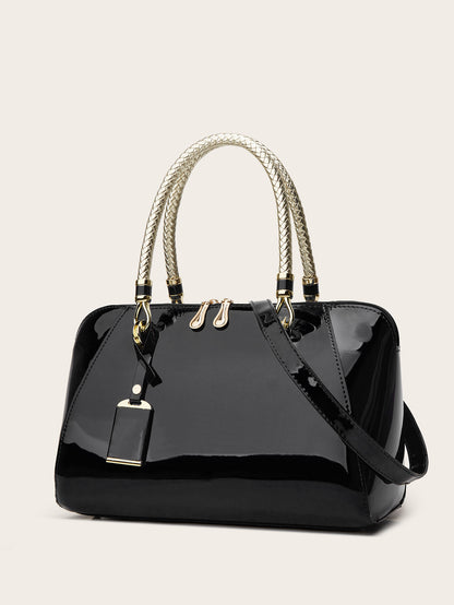 Versatile Patent Leather Boston Tote Bag for Women