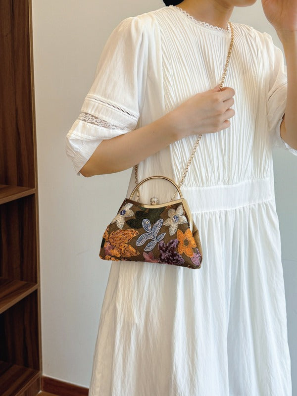 Elegant Shell Clutch Bag with Embroidery and Sequins