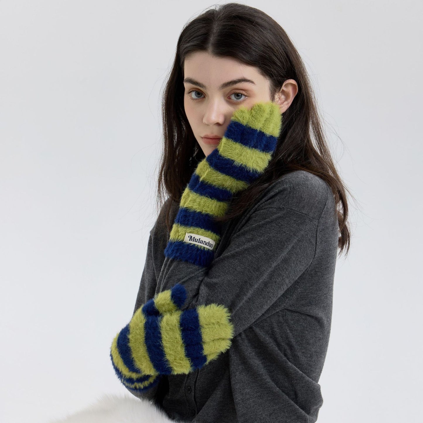Trendy Striped Knit Fingerless Gloves for Women