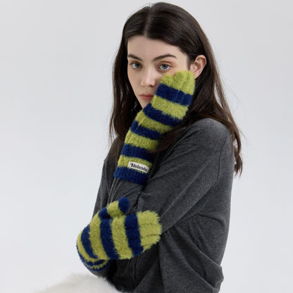Trendy Striped Knit Fingerless Gloves for Women