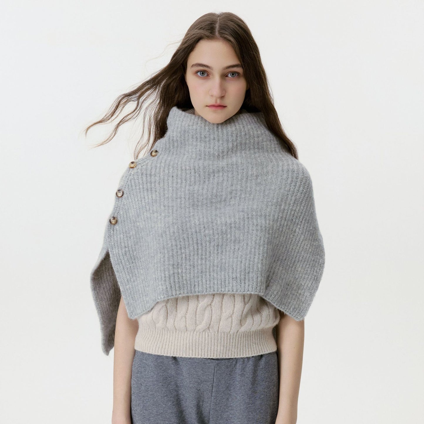 Chic High-Neck Button Neck Warmer Cozy Knit Scarf