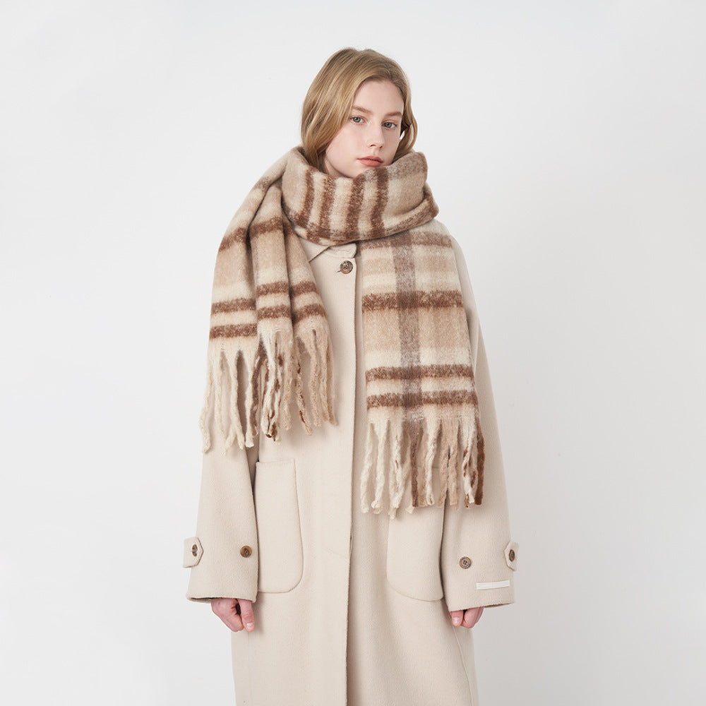 Classic Plaid Scarf Cozy Warm Fringed Neck Wrap