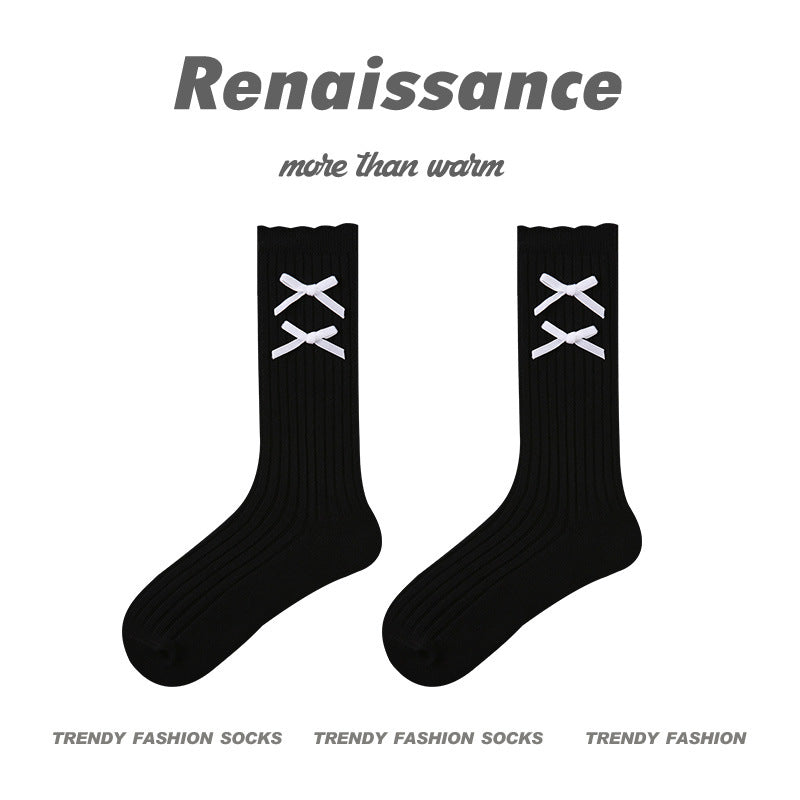 Renaissance Creative Mid Calf Scallop Edge Cotton Socks